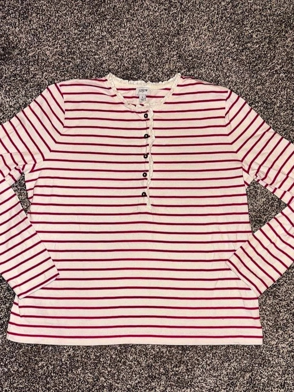 J.Crew Striped ruffle-collar henley Pink & White Large
